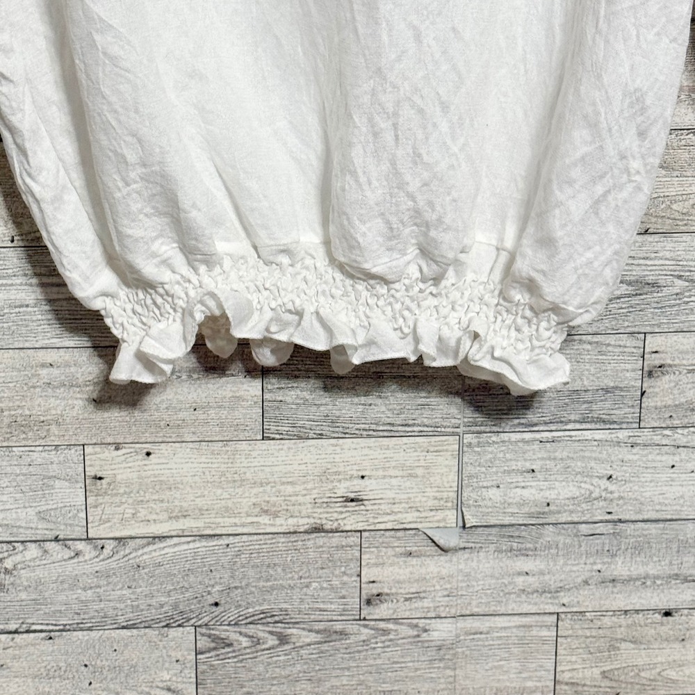 Kindred P-Medium White Floral Embroidered Smocked Hem Blouse 3/4‎ Sleeve Boho - Picture 5 of 9